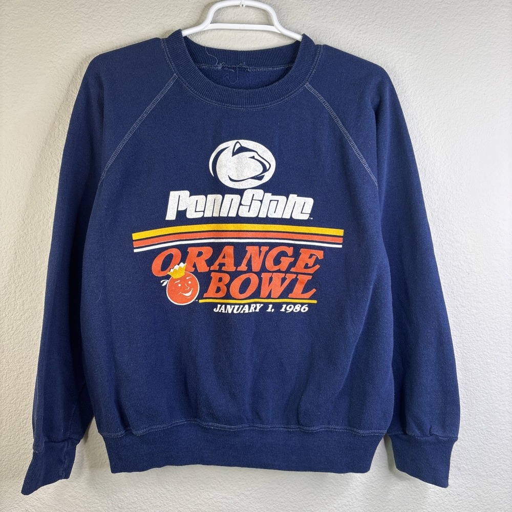 Penn State College 1986 Orange Bowl Navy Blue Sweatshirt Small USA Made Vintage